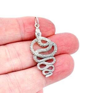 Vintage Sterling Silver 925 Coiled Snake Pendant | Serpent Charm
